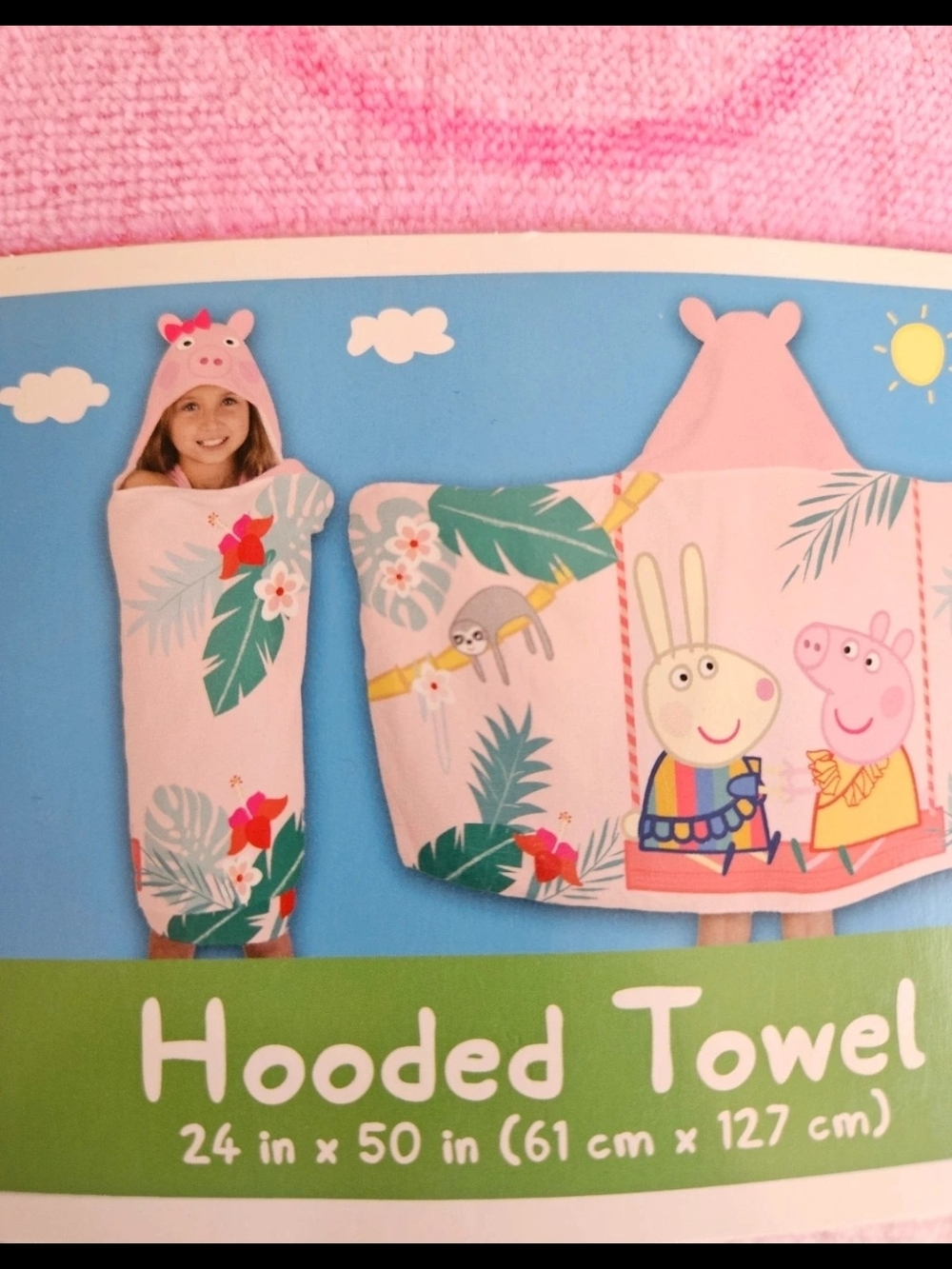 Peppa Pig Pink Hooded Towel with Bow - Picture 3 of 7